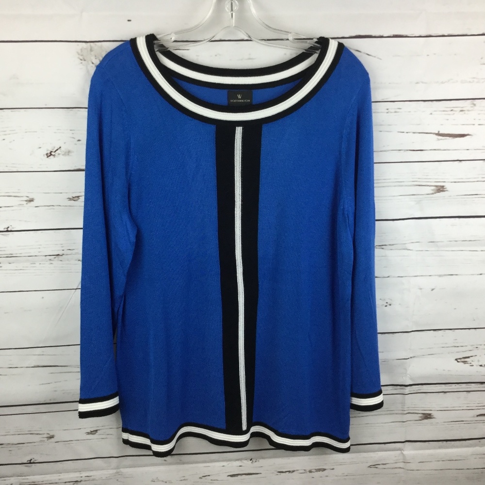 Worthington Color Block Knit Top, Size L